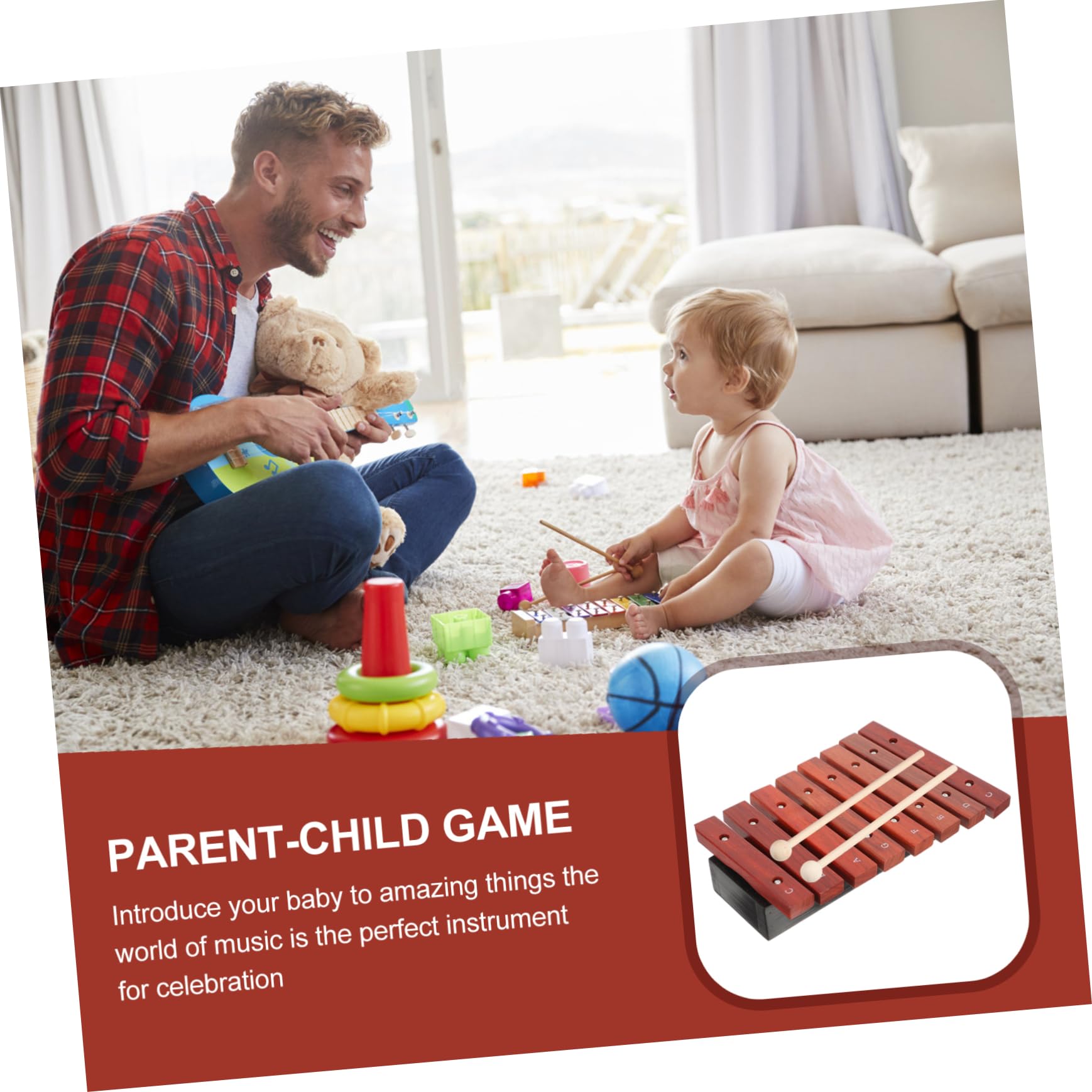 YARNOW Xilofono in Legno 8 Note per Bambini Piccoli con Bacchette, Strumento a Percussione per Principianti, Didattico per Asilo e Casa, Regalo Educativo Musicale Colore Casuale