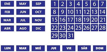 Whiteboard Calendar Magnet Spanish Bundle Dates, Days of The Week, Months by DCM Solutions Blue, 0.5"x0.5"