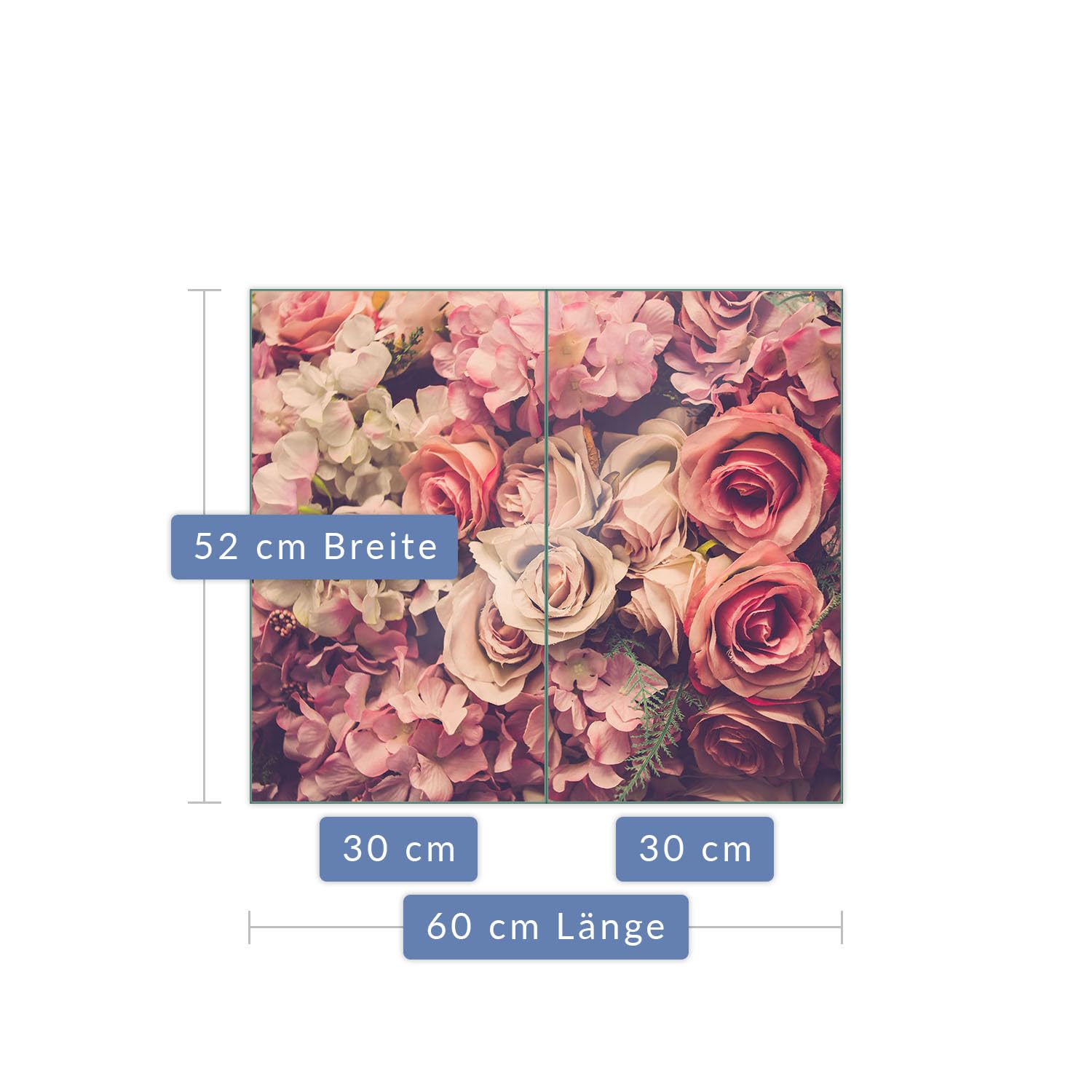 decorwelt Herdabdeckplatte 2 teilig Ceranfeld Rosen Bunt 2x30x52 Kochplatten Glas Küche