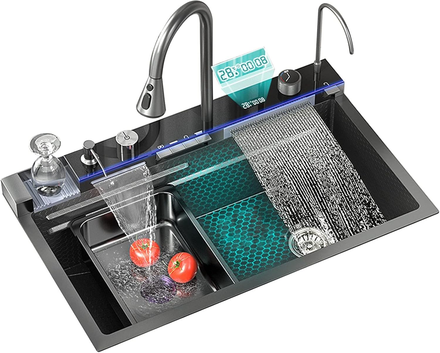 Kitchen Sink Digital Display Embossed Large Single Groove 304 Stainless