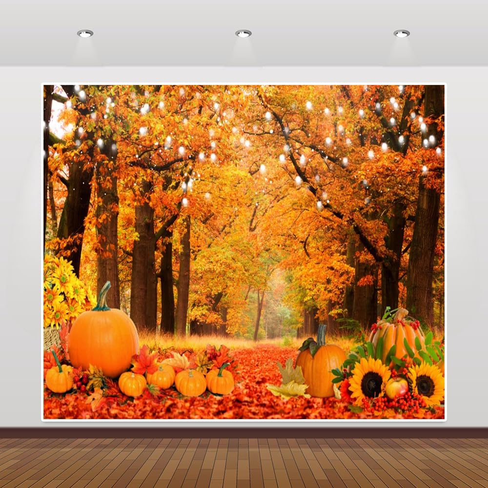 Herbst-Thanksgiving-Fotohintergrund – 3x2,5 M, Vinyl, Mit Wald, Kürbissen & Rotem LKW