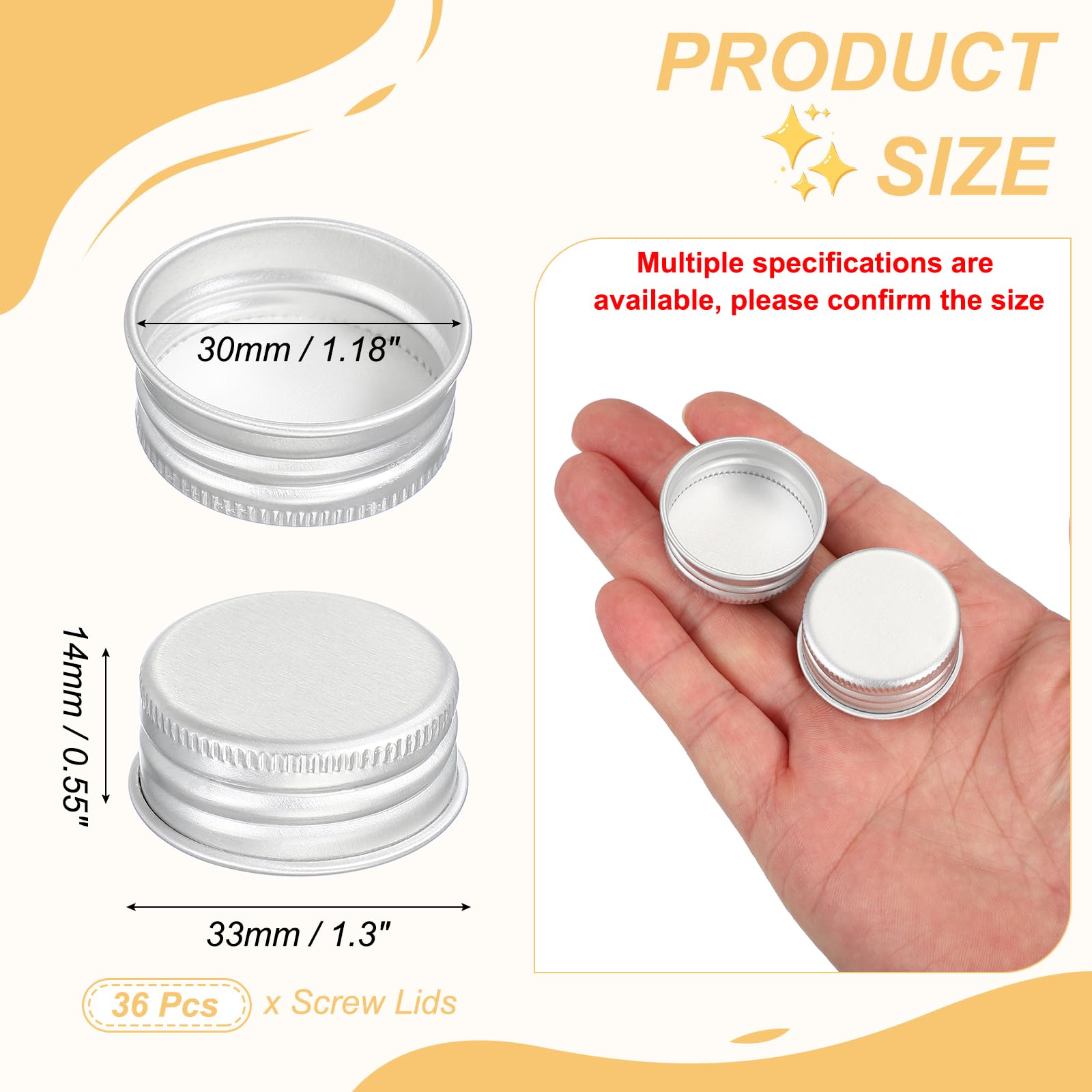 PATIKIL 30mm Aluminum Metal Round Mason Jar Screw Lids 36 Pcs Silver Tone — Amazon image 2