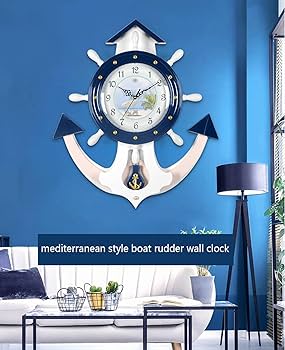 Amazon｜地中海スタイルの木製ボート舵壁掛け時計 25インチ アンカー