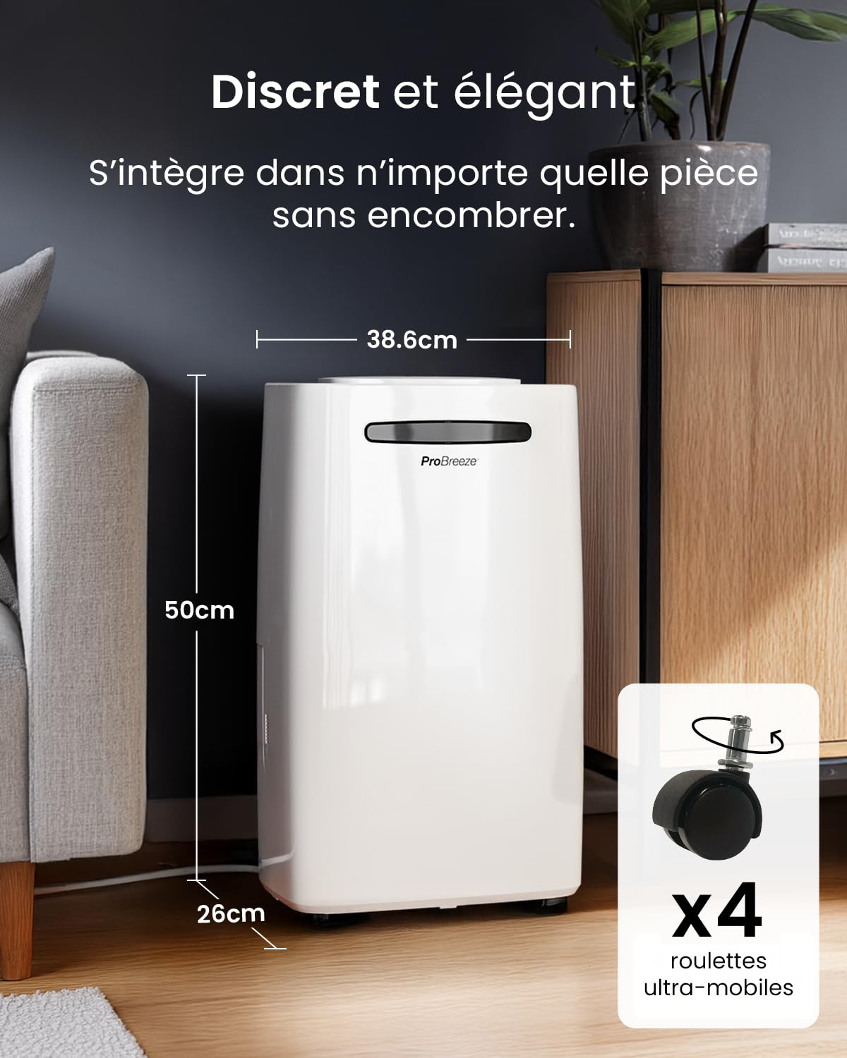 Pro Breeze Déshumidificateur d Air 20L/jour - Sèche-linge, Drainage continu, Minuterie 24h, Grand Réservoir 5,5L - Absorbeur d'Humidité Automatiqu, Éliminateur de Moisissure -pièces jusqu'à 53 m²