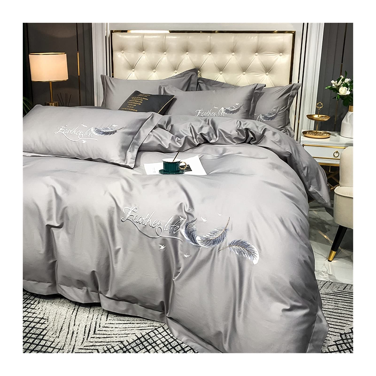 Housse de couette anti-transpiration parure de lit 4 pièces en coton doux contre les nuits agitées
