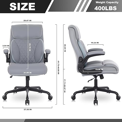 Miniatura 3 de Youhauchair Silla de oficina ejecutiva, silla ergonómica de piel sintética para computadora con soporte lumbar, reposabrazos abatibles y altura