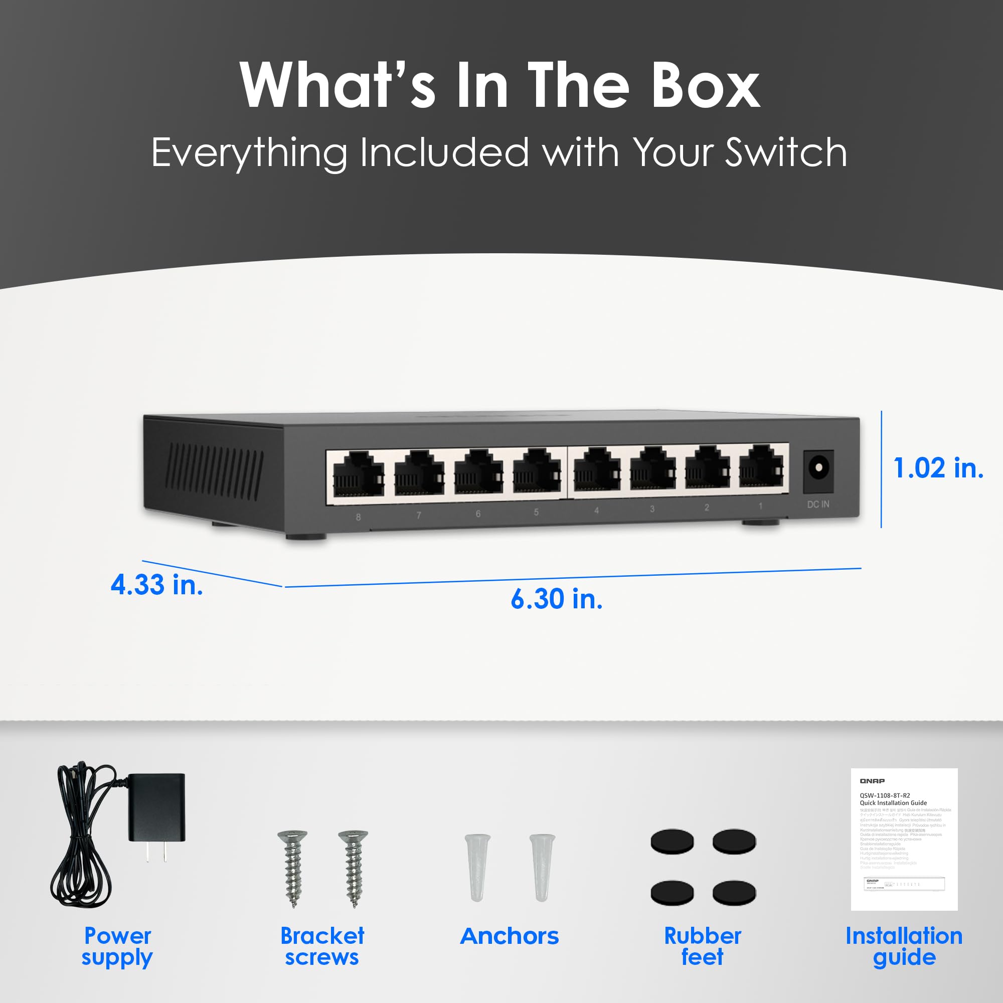 QNAP Switch QSW-1108-8T-R2 | 8X 2.5GbE RJ45, Unmanaged