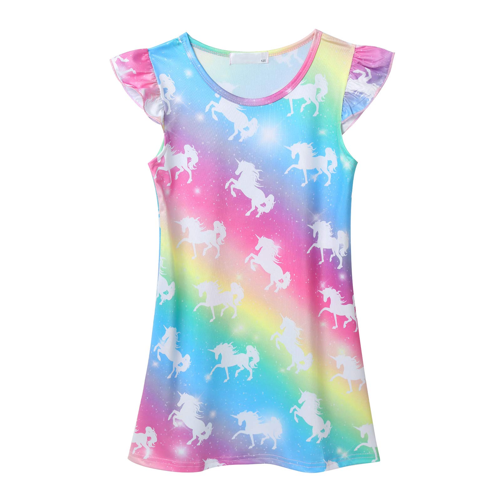 dPois Vestido Casual con Dibujo de Unicornios para Niñas Vestido de Algodón Manga Corta Verano Infantil 4-9 años