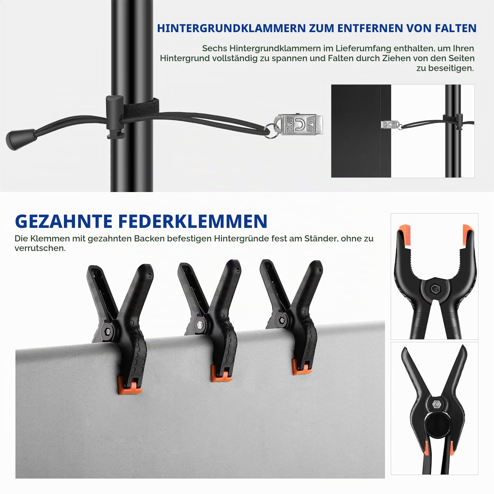 NEEWER 8,5x10 Fuß verstellbares Hintergrundständer Set, Fotografie Hintergrund Unterstützungssystem mit 4 Querstangen, 6 Federklemmen, 6 Hintergrundklammern, 2 Sandsäcken und Tragetasche