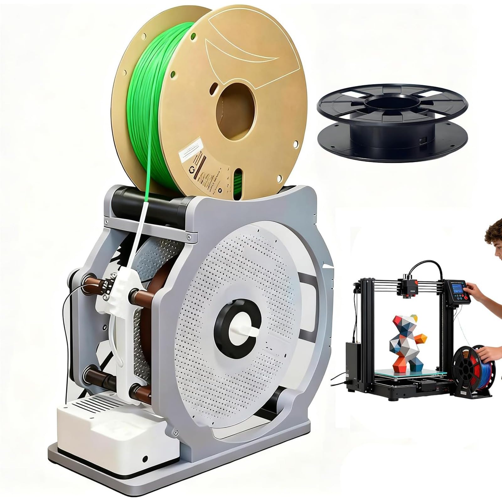 Bobina eléctrica para filamento 3D, función inteligente de arranque/parada, bobinado limpio sin enredos, alambre universal y bobinador de alambre de soldadura para bobinas de 1 kg