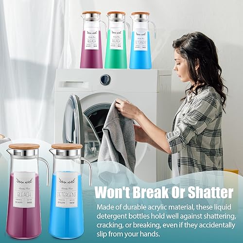 Miniatura 6 de Hushee Dispensador de detergente acrílico para ropa de 54 onzas con asas de tapa, dispensador de jabón para lavandería, recipientes líquidos para