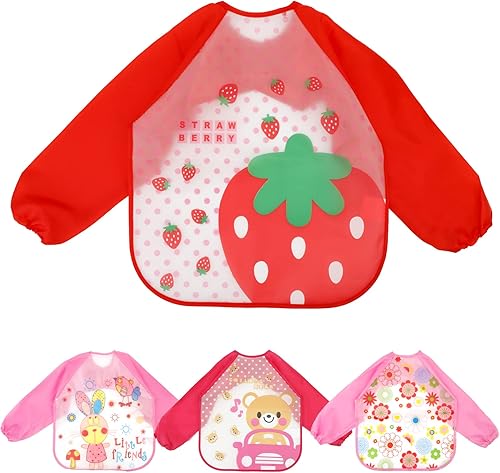 BAHABY 4 paquetes de delantales de pintura para niños, delantales de pintura impermeables para niños, delantales de artista con manga larga