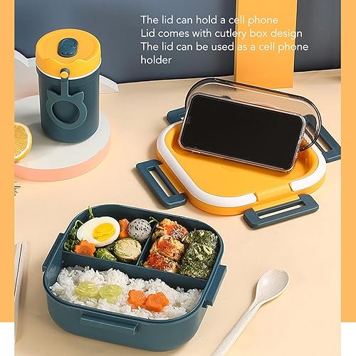 Miniatura 2 de TOPINCN Lonchera minimalista y bonita caja portátil para el trabajo, contenedor de alimentos a prueba de fugas con taza de sopa, palillos, cuchara