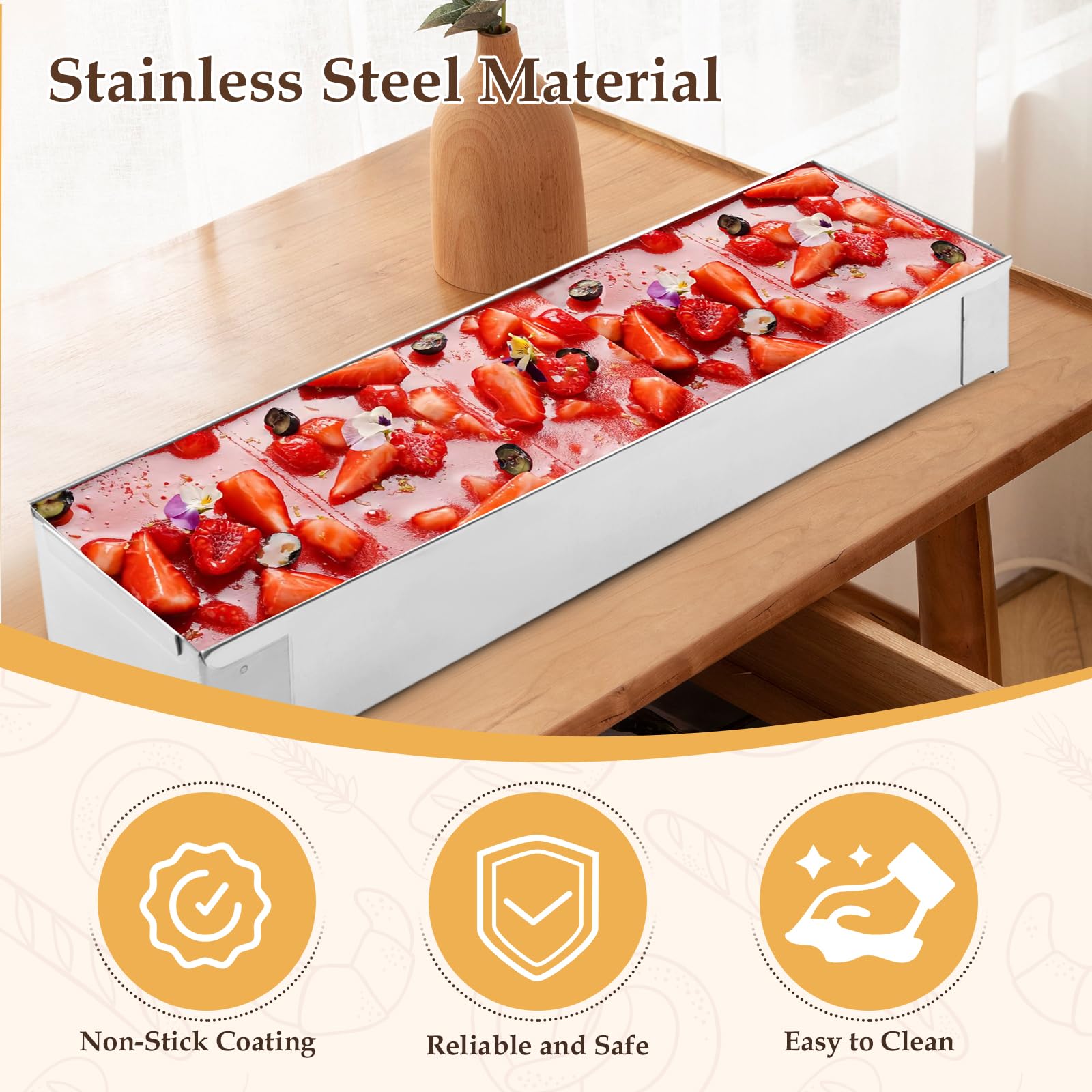 Moule à Gâteau Rectangulaire Inox 40,3x10x6,5cm - Pour Cheesecake, Tiramisu, Mousse - Avec Couvercle - Qualité Professionnelle