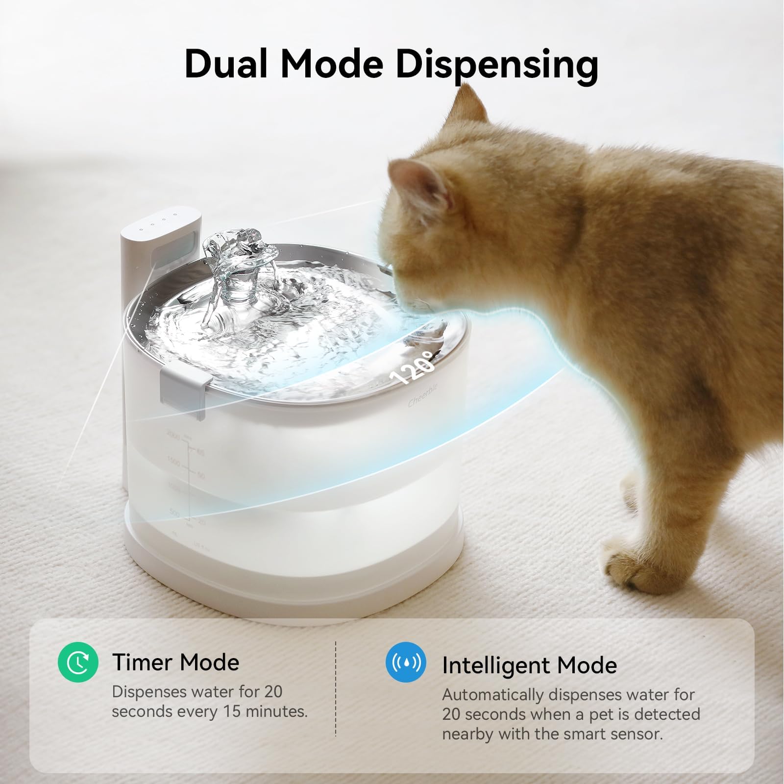 Cheerble PET FOUNTAIN E1+ ペット給水機 Cheerble Pumpless Cat Water Fountain - Wireless, Cordless, Safe