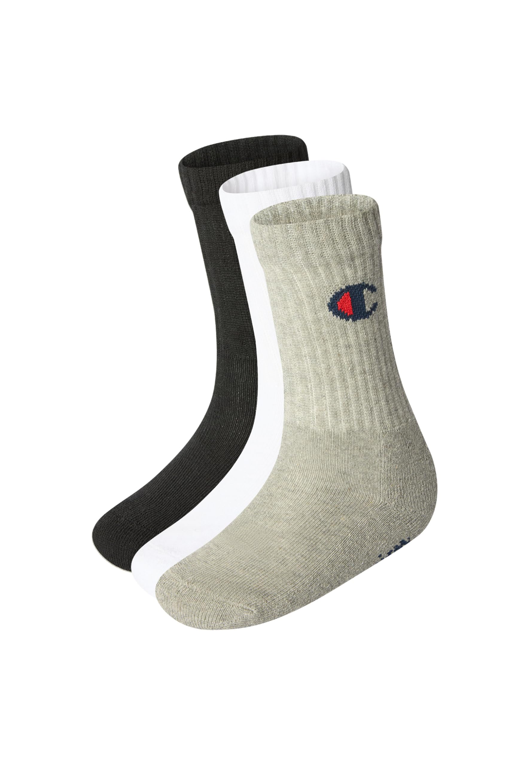 Champion Unisex Core 3pp Crew Ankle Socks, Grigio Melange Chiaro, Bianco, Nero, 5-Mar UK