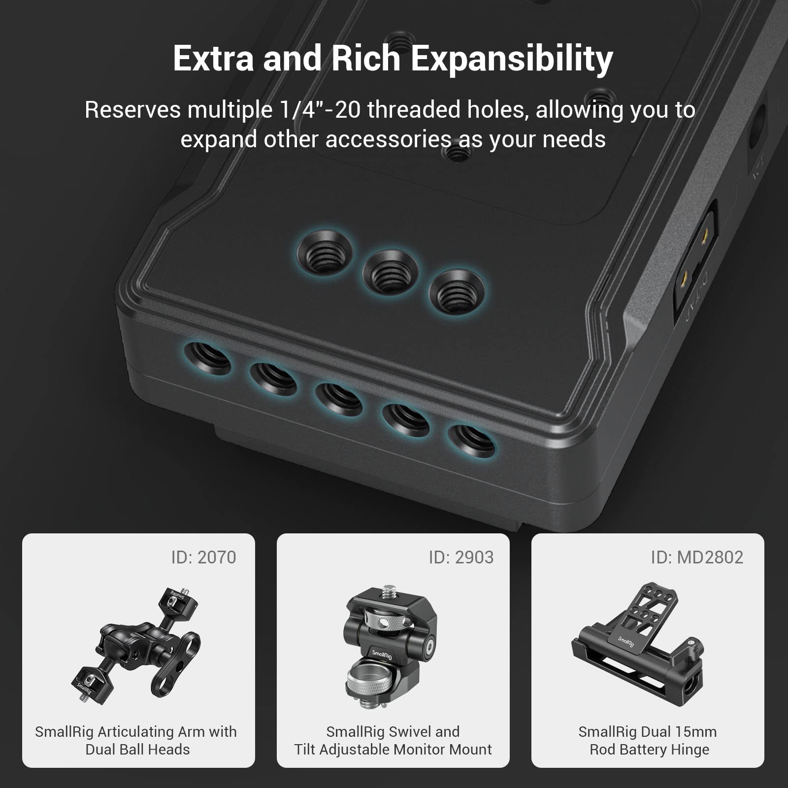 SMALLRIG Adaptador de Batería de V Mount con 15mm Rod Clamp, Puertos de Salida Duales de 14,8 V D-Tap y 8 V / 12 V CC - 3498