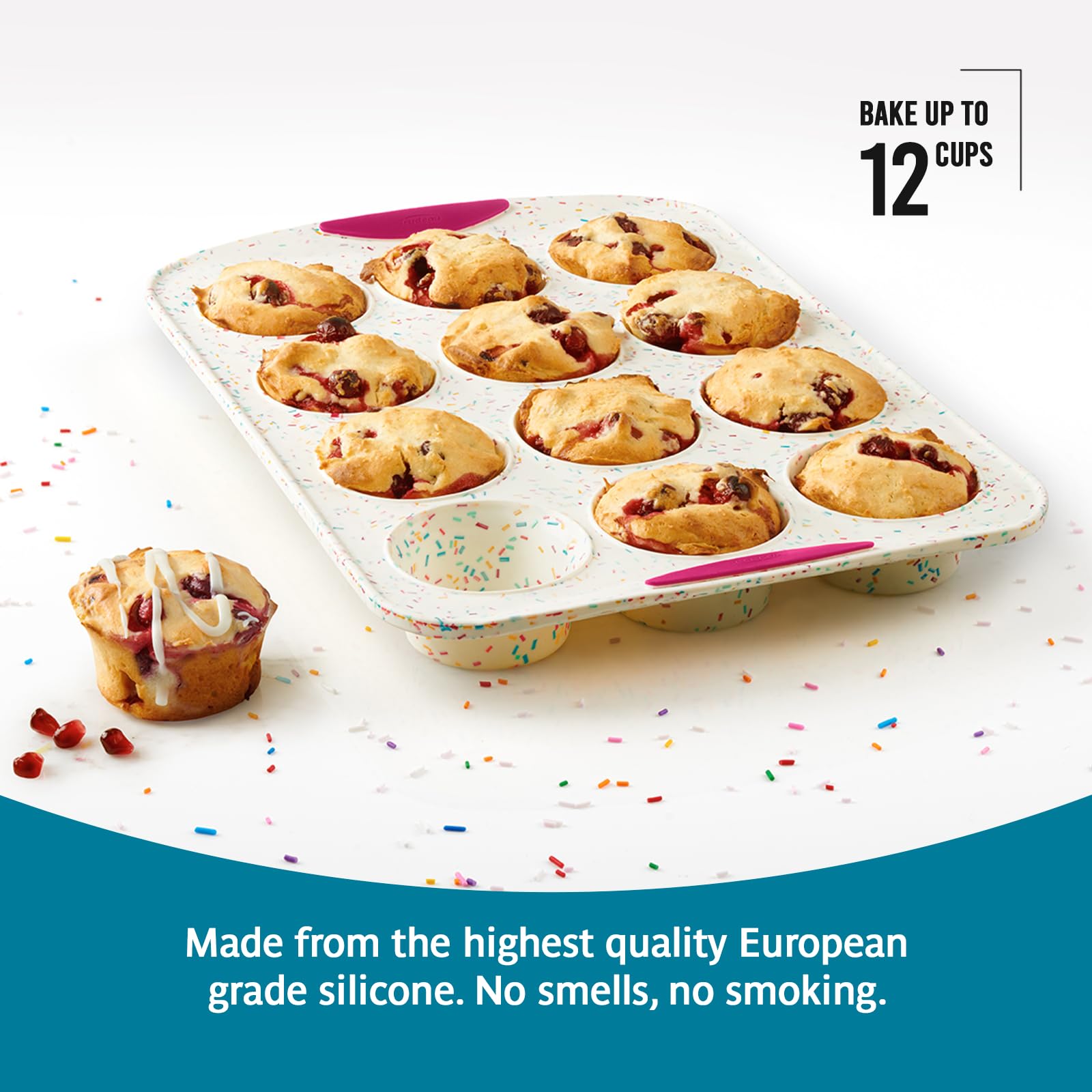 Trudeau Muffinform aus strukturiertem Silikon, für 12 Muffins, Konfetti/Fuchsia
