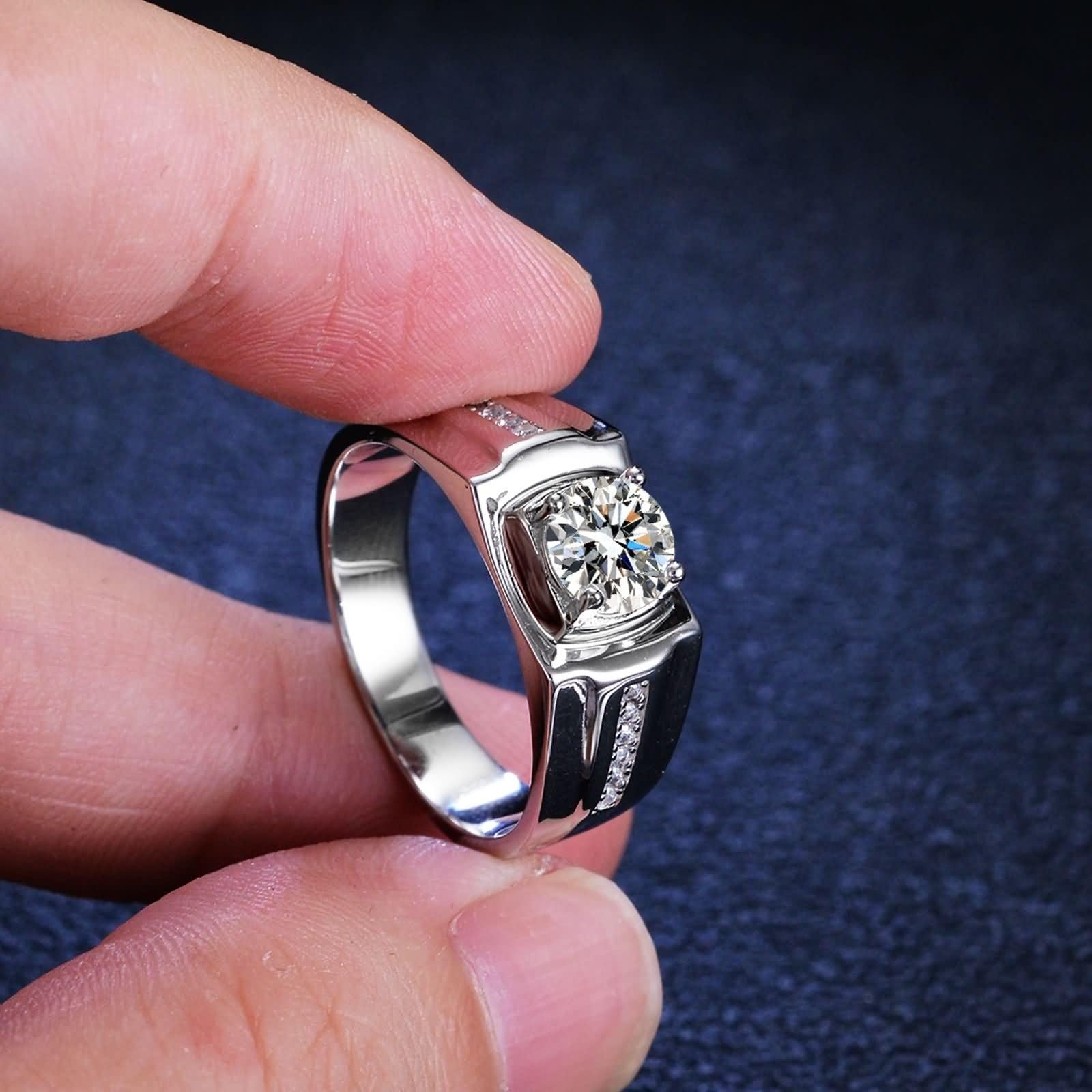 Anillo de compromiso para hombre, anillo de compromiso con 4 garras y moissanite de 1 quilate, plata de oro blanco de 14 quilates, talla 67 (21,3)