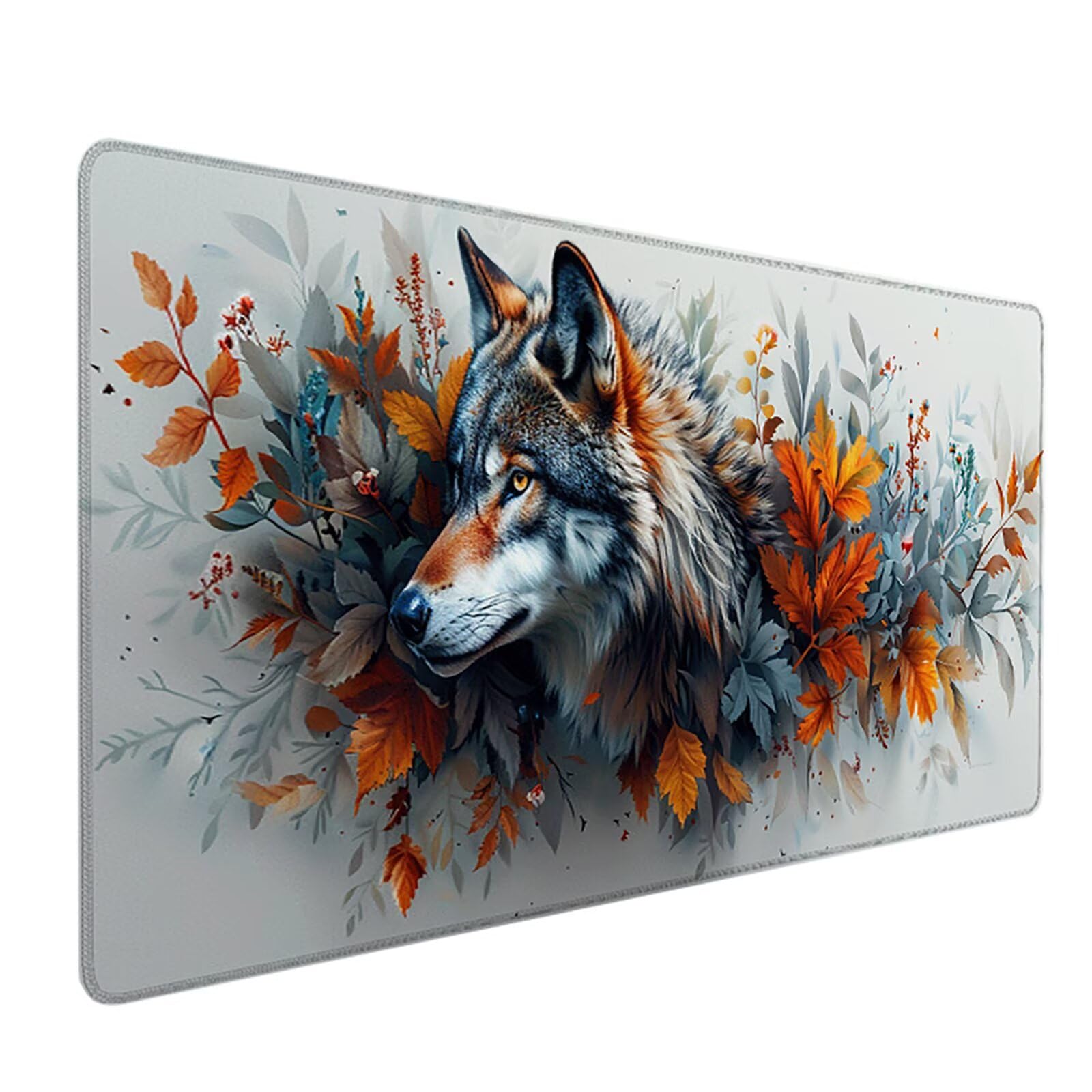 Lobo Alfombrilla Ratón Gaming XXL 1500x800mm, Alfombrilla Gaming Amarillo Mousepad con Base de Goma Antideslizante, Impermeable Desk Mat para Teclado y Raton, Accesorios Gaming, Regalos de Hombre 9-6