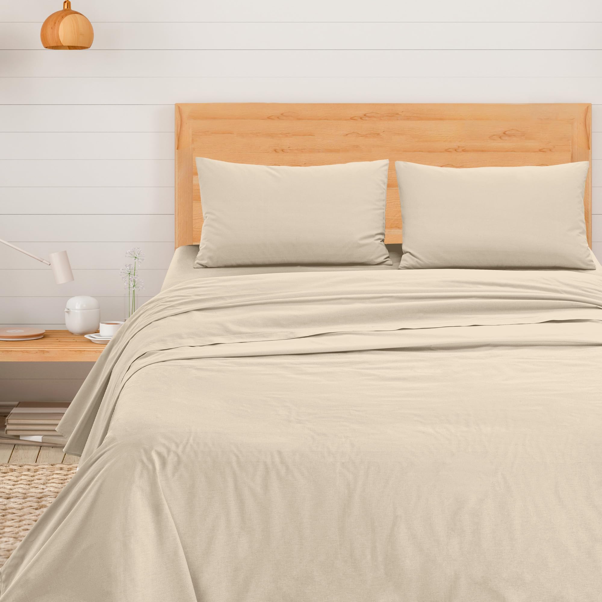 Lenzuolo Sopra Matrimoniale In Cotone Egiziano 400 Fili – Beige, 213x254 Cm, Antipiega, Antimacchia, Non Sbiadisce