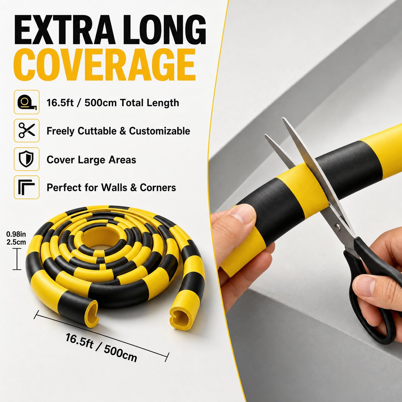 5-Pack Protectores de Esquinas en L, Parachoques de Espuma de Seguridad Amarillo Negro Heavy Duty, Protectores de Bordes Murales Autoadhesivos para Almacén, Garaje, Fábrica y Muelles de Carga