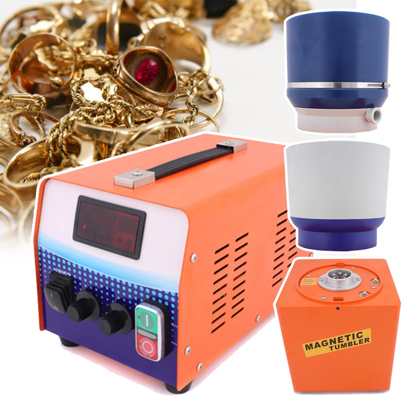 LYDZUSDP Magnetic Tumbler with Dry & Wet Polishing Barrels,Wet Dry 2 in 1 Polisher Finisher Machine for Cleaning Jewelry Metal Casting & Mini Item with Intricate Details