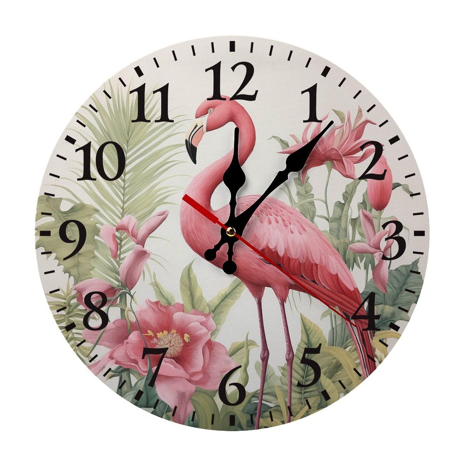 NTVOWPZO 10 Inch Wall Clock Flamingo and Leaves Battery Operated Wall Clocks Silent Non-Ticking Round Wall Clock for Living Room Kitchen Home Office Wall Decorative Clock