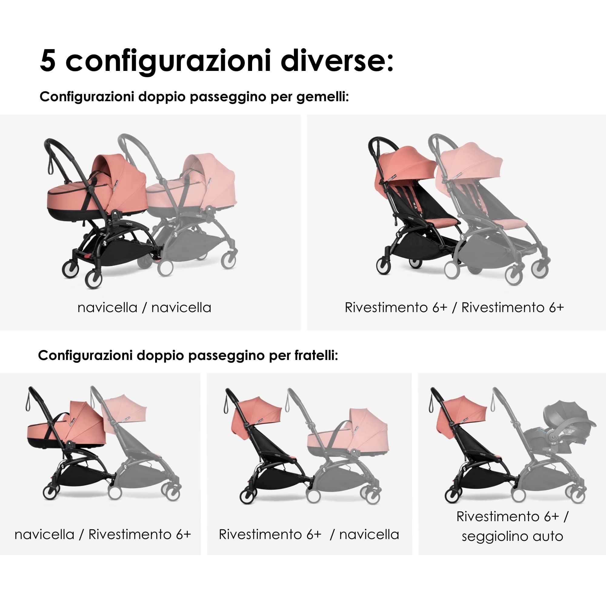 BABYZEN YOYO Connect, Bianco - Trasforma il tuo passeggino YOYO2 in un passeggino doppio - Compatto e maneggevole