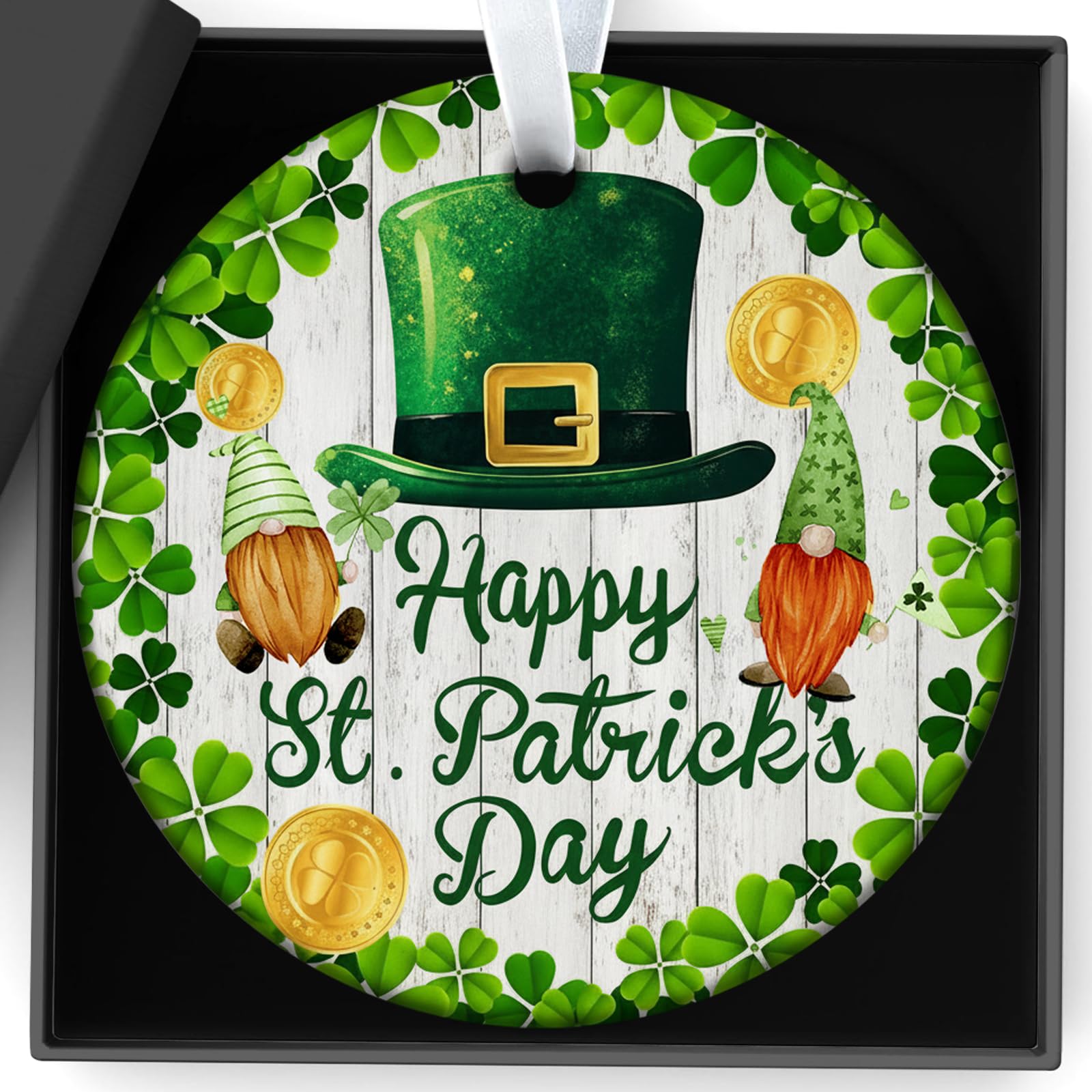 St Patricks Day Decorations Heart Ceramic Plaque with Ornament Assorted Green Designs including Shamrocks Happy St. Patrick's Day Shamrock Decorations Brothers Sisters Bar Holiday Accessories