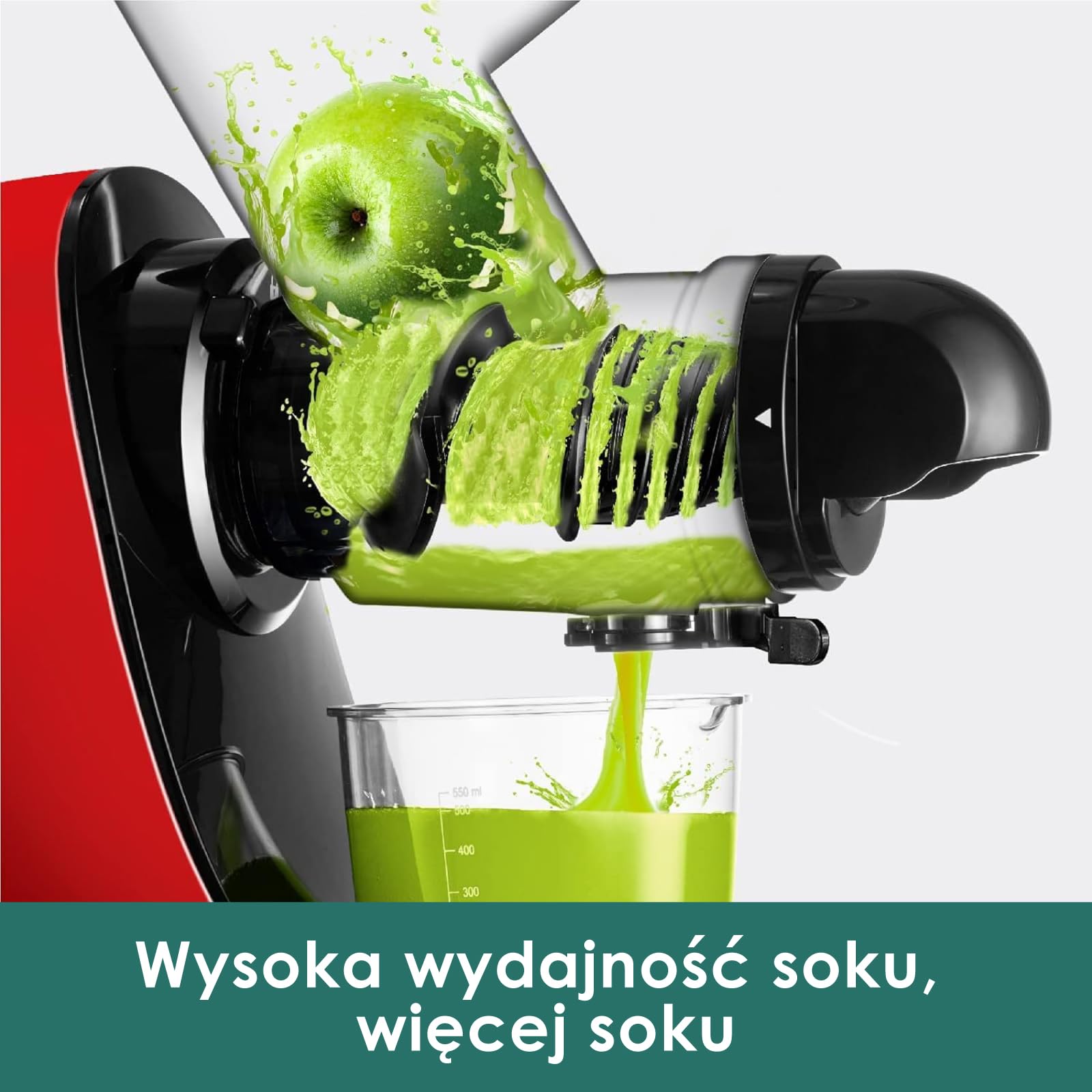 Fretta Estrattore di succo, con Ampio Scivolo di Caricamento, Senza BPA, Spremiagrumi per Sedano, Estrattore con Motore DC Silenzioso e Funzione Inversa masticating juicer machines, Rosso - Vista 3