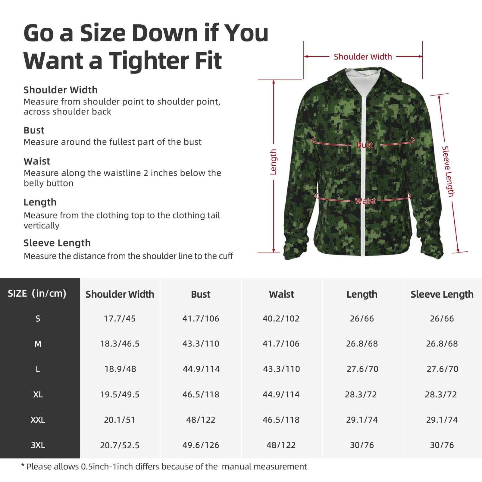 LZQPOEAS Sun Protection Hoodie Green Army Digital Camouflage Jacket Lightweight Long Sleeve Sun Shirts for Outdoor Hiking Medium