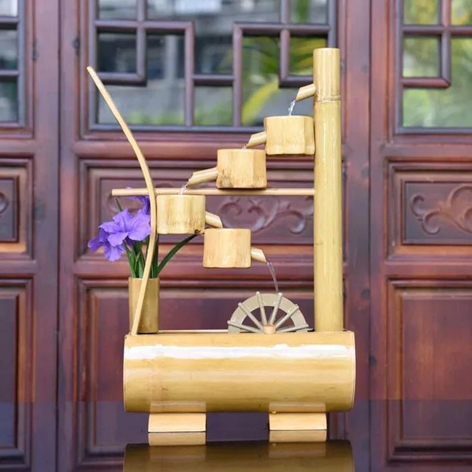 Bamboo Water Fountain with Pump,Garden Decorative Statue,Indoor Outdoor Sculpture,Bamboo Water Feature,for Garden Patio Deck Porch,1, 1