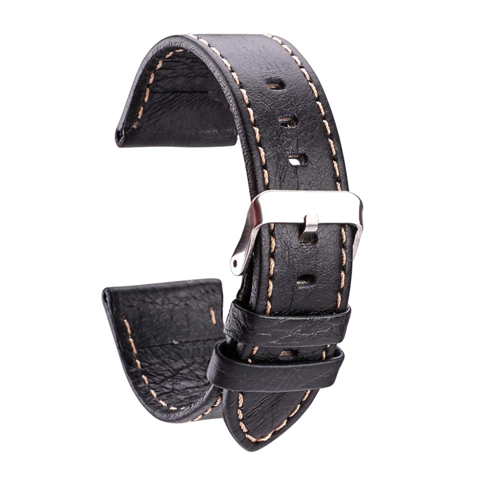 MWxpoSediR Universal Strap,22mm/24mm Women Men Soft Cowhide Watchband Hand-Sewn Simple Retro Watch Strap with Pin Buckle with Installation Tools(Black,22mm)