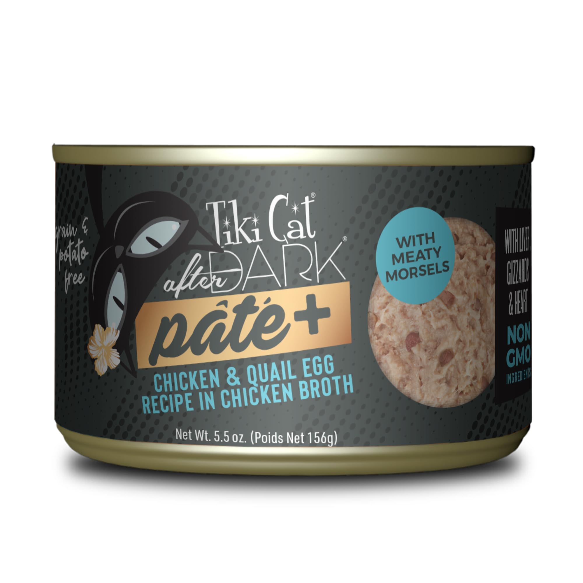 Tiki Cat After Dark Pate+, Chicken & Quail Egg Recipe in Chicken Broth, with High Moisture Broth for Optimal Hydration, Wet Canned Cat Food, 5.5 oz. Cans (Pack of 8)