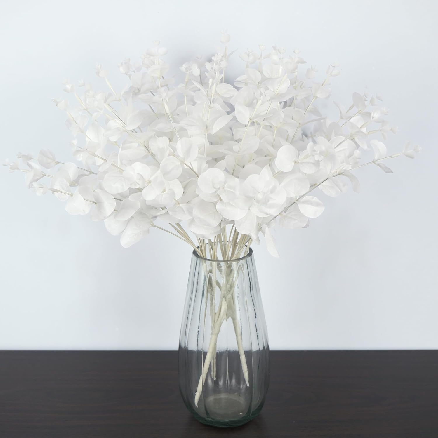Artificial Flowers Faux Silver Dollar Eucalyptus Stems Fake Plant for Vase Home Wedding Decor 3pcs (White)