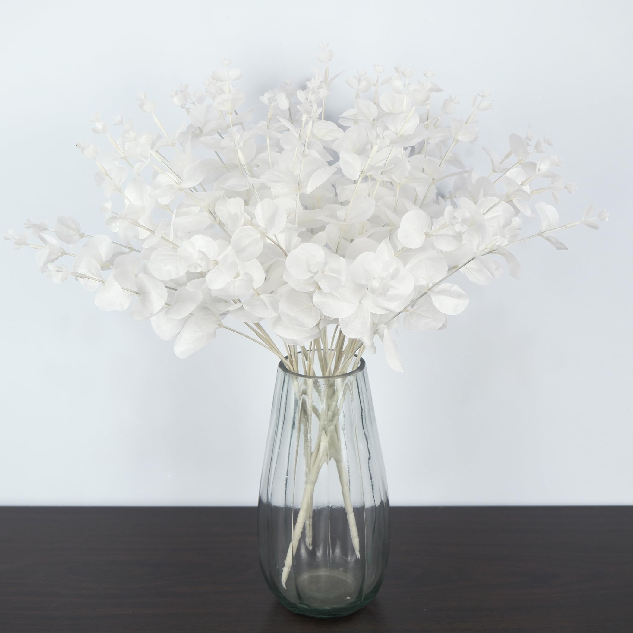 Artificial Flower Fake Eucalyptus Leaves Faux Eucalyptus Stems for Home Party Wedding Decoration 3Pcs (White)