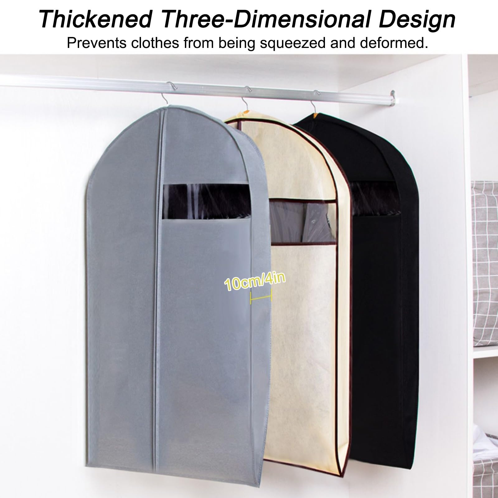5 Paquetes de Porta Trajes Caballero, Fundas Ropa de Novia con Ventana Transparente, Funda Traje, para Suéter, Abrigos, Vestidos(Black,60 * 100cm/24 * 39in)