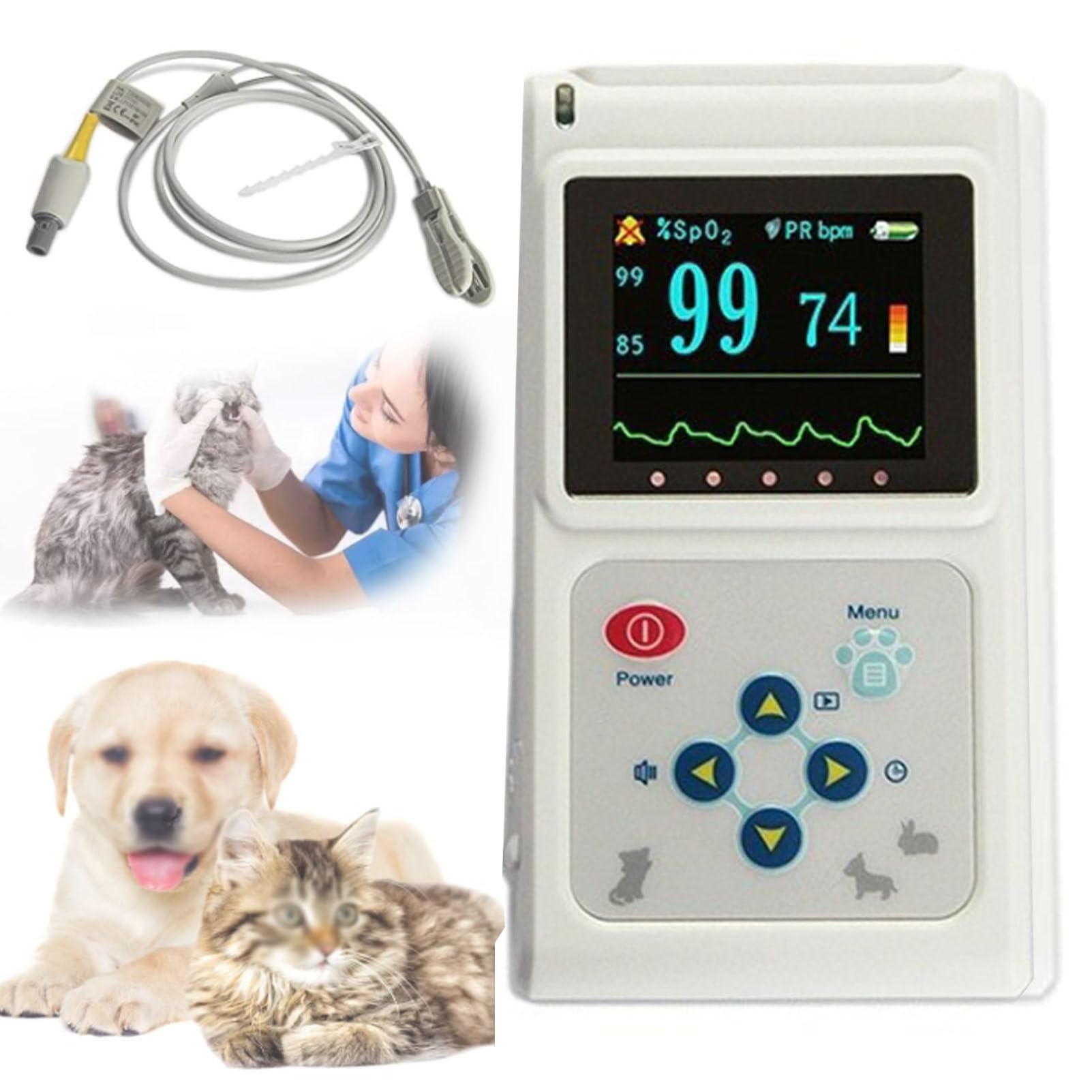 Veterinär-Pulsoximeter, tragbares digitales Tier-Pulsoximeter mit Zungensonde für Haustiere, Hunde und Katzen, einfach zu verwendendes und genaues Messgerät