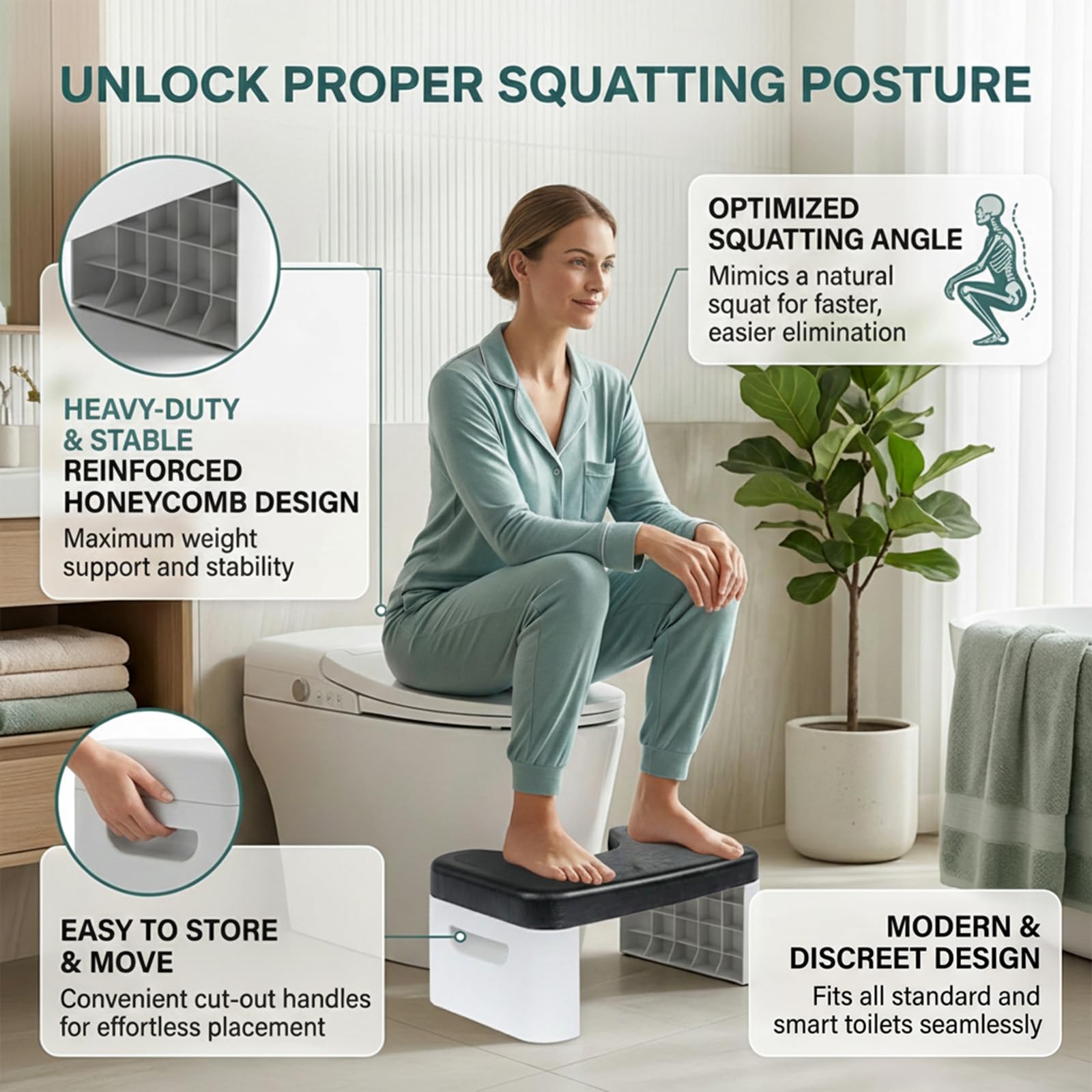Tabouret de toilette antidérapant pour salle de bain, tabouret de toilette pour adultes, personnes âgées, enfants (noir)