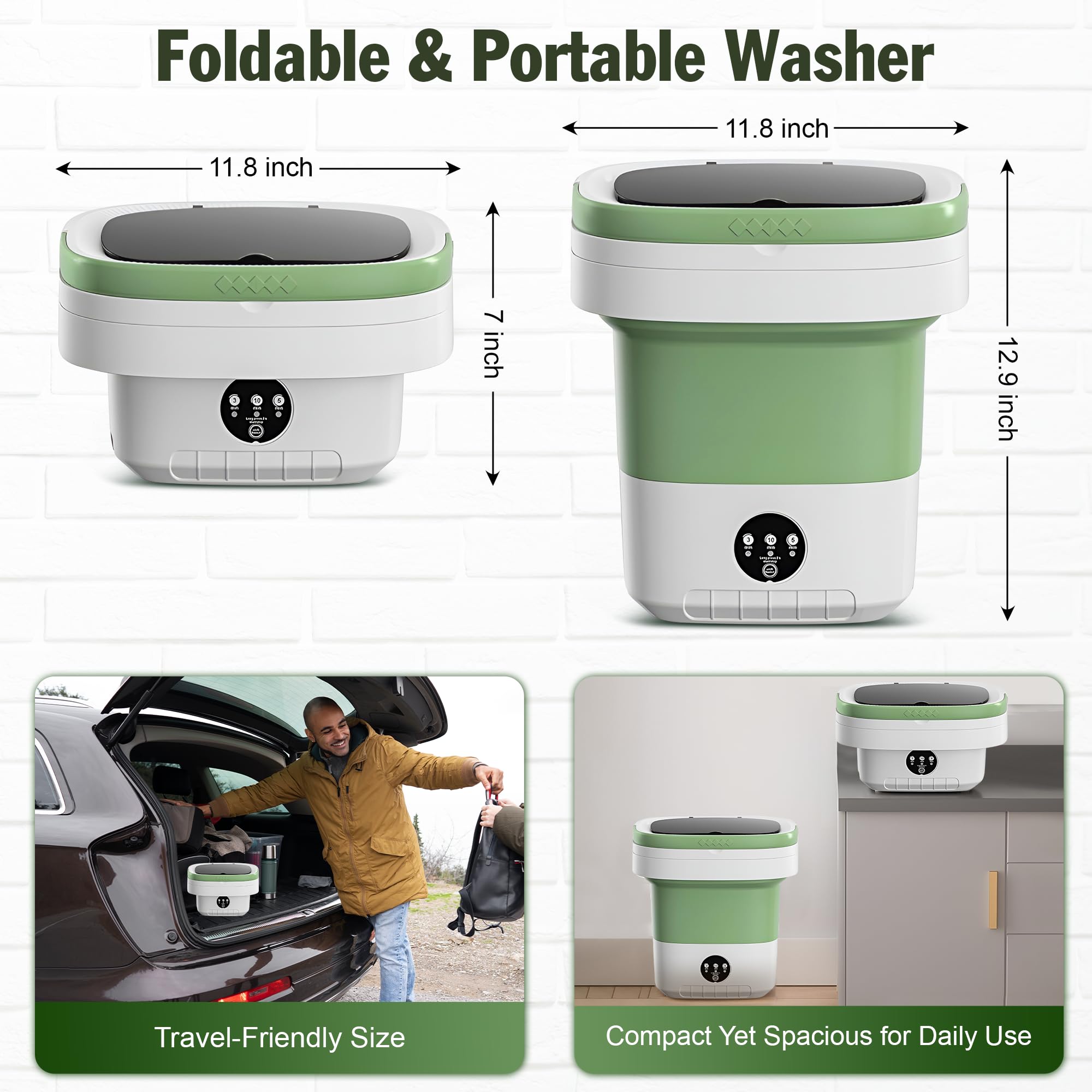 16L Portable Washing Machine with Spin Basket 3 Wash Modes Timer - Collapsible, Portable Clothes Washer for Travel Apartment Camping Dorm Hotel - Deep Cleaning Mini Washer Compact Washing Machines — view 4