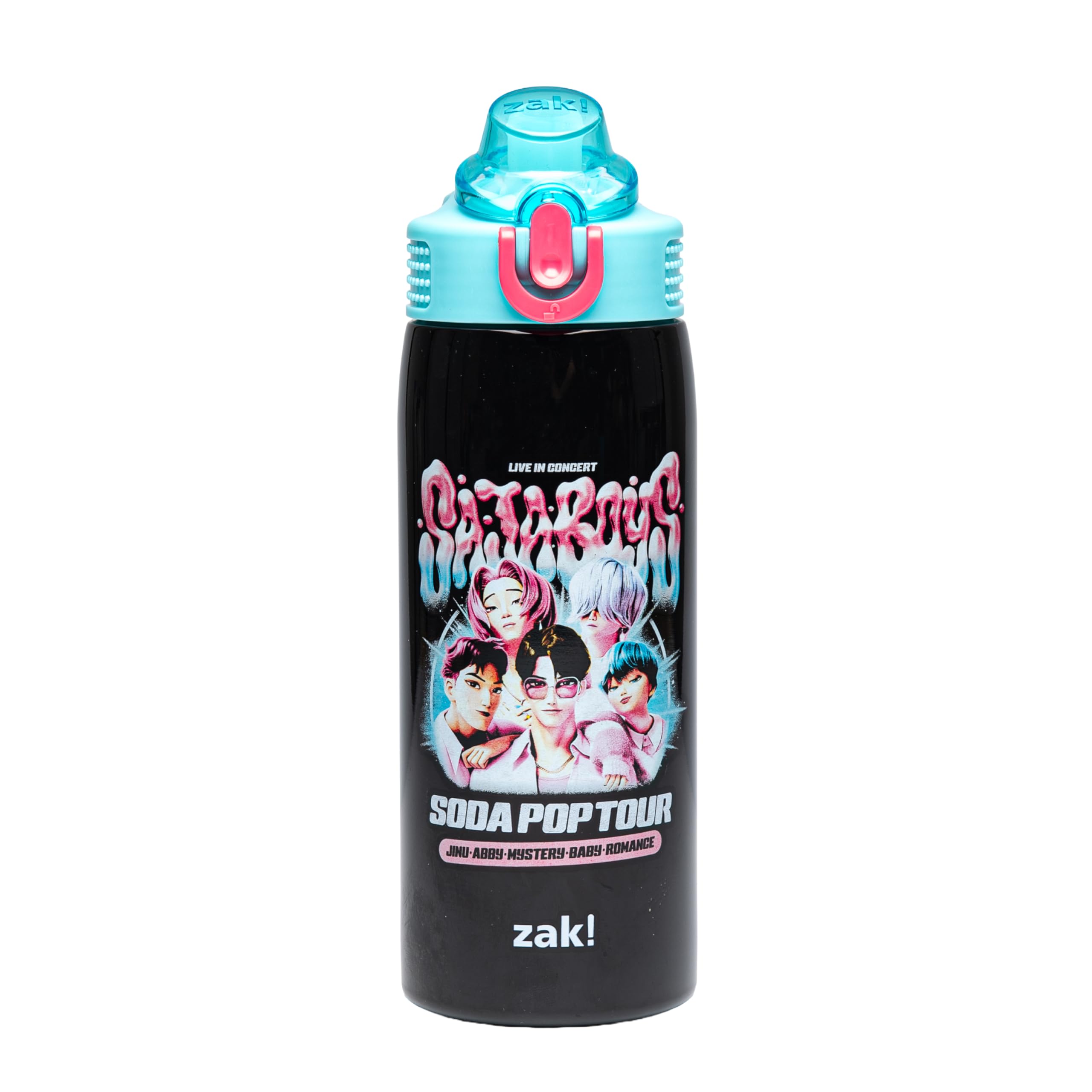 Zak Designs KPop Demon Hunters Sage 19oz Leak-Proof Straw Kids Water Bottle | BPA Free, Insulated Stainless Steel, Cupholder Friendly, Dishwasher Safe, Lid Lock, Handle, For School, Home, Travel, Outdoor KPop Demon Hunters (Saja Boys Soda Pop Tour)
