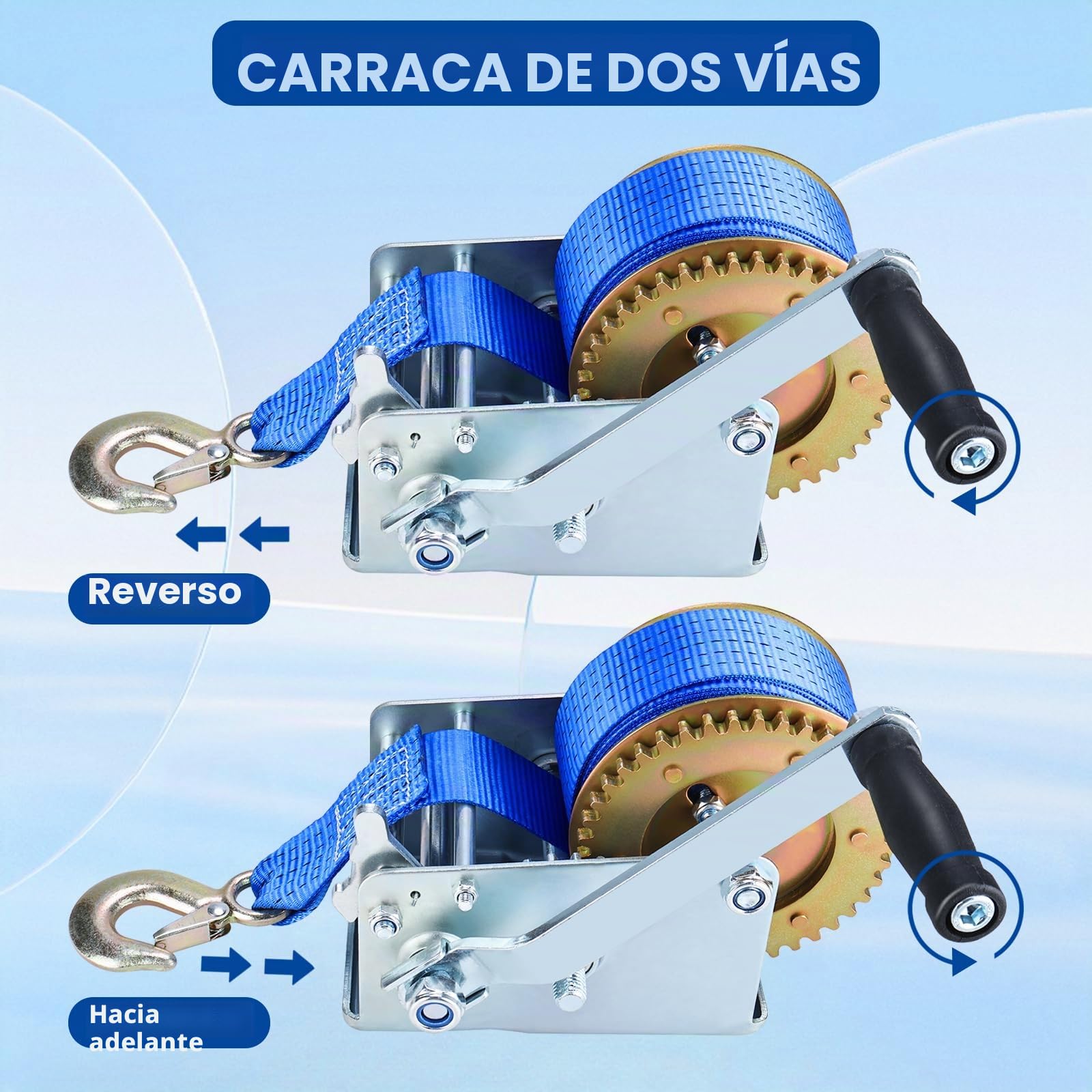 FreeTec Torno de Correa de manivela,10M Mano Cabestrante 1130 kg (2500 LBS)