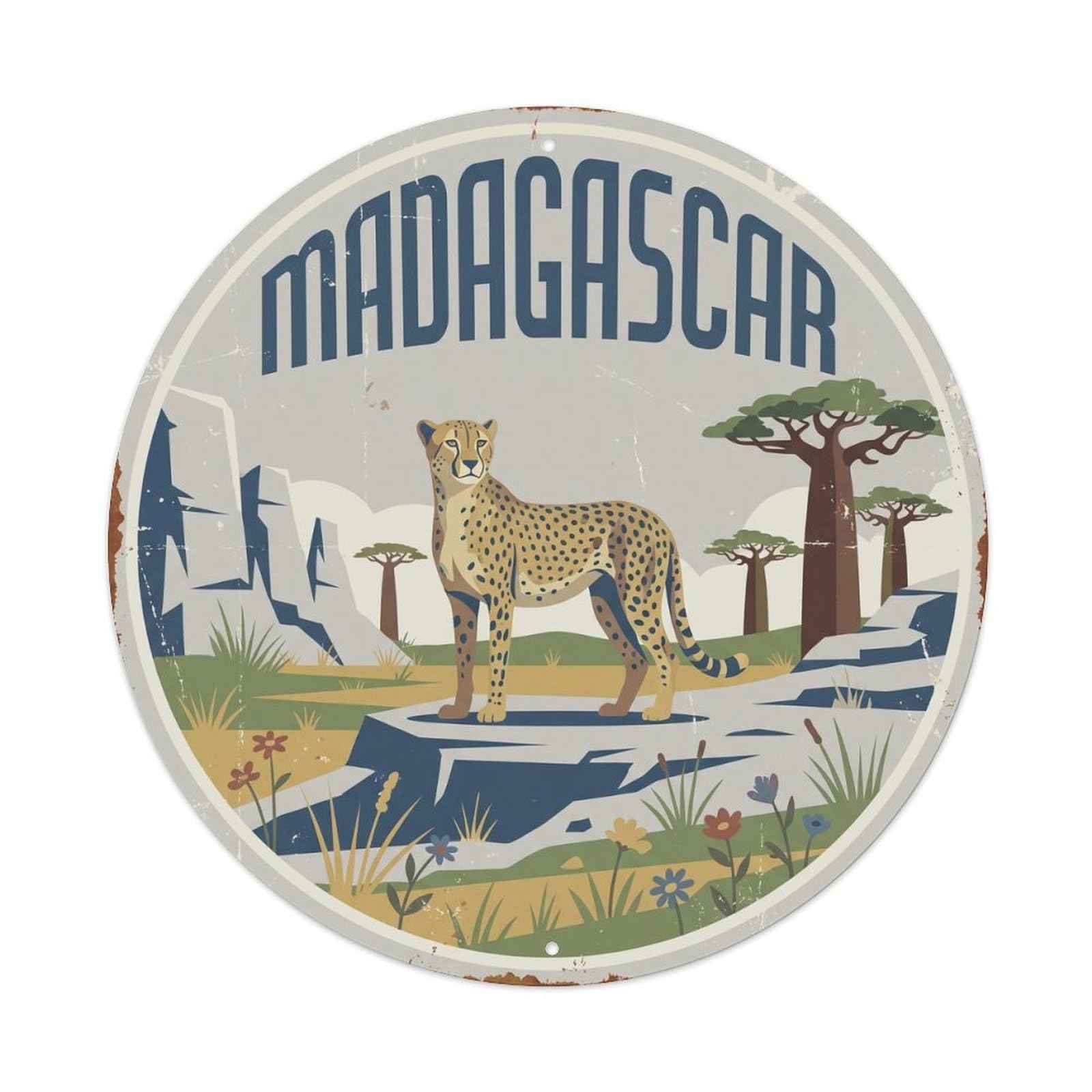 Madagascar Cheetah Highland Plateau Metal Tin Sign