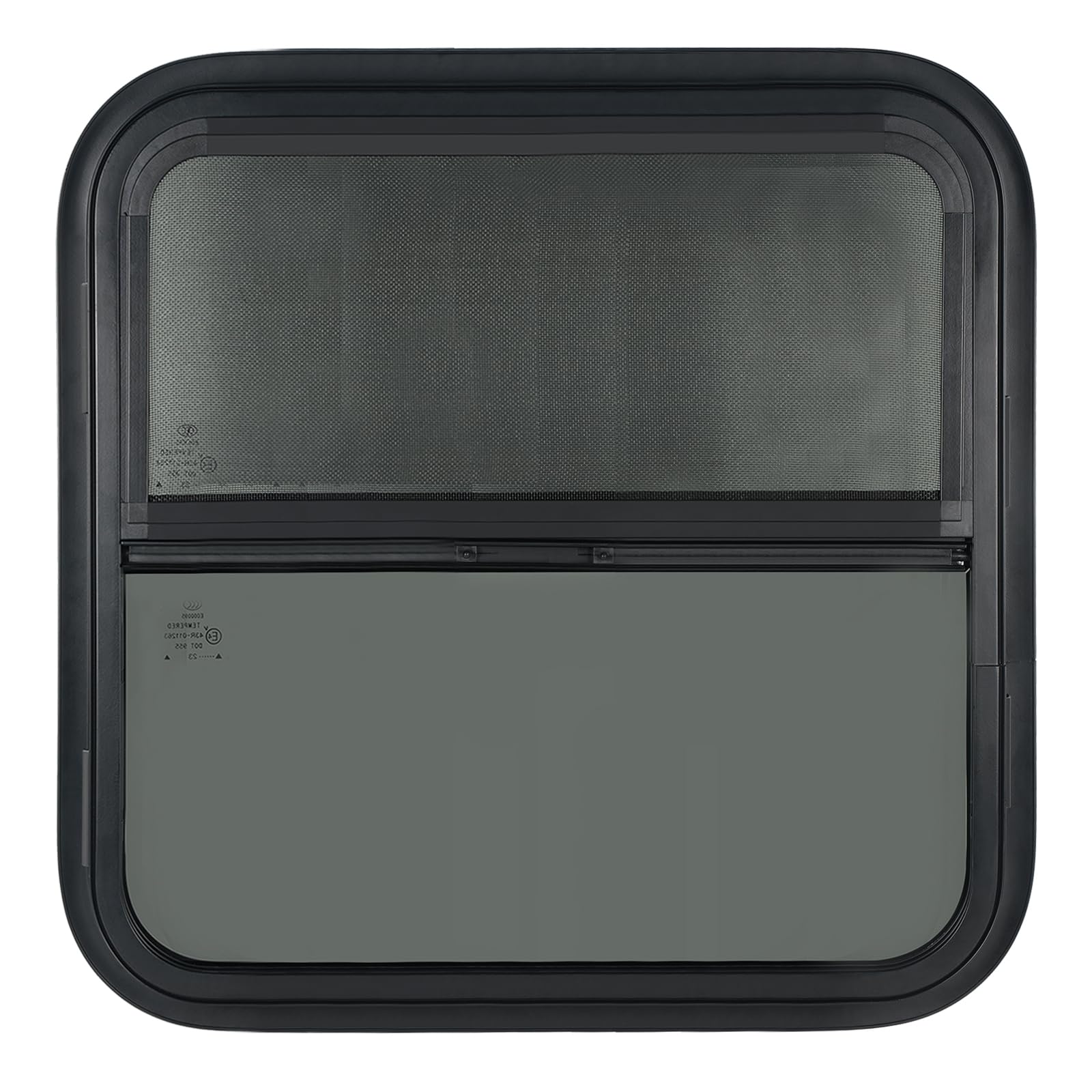Vertical RV Window, 18" W x 18" H Tinted Sliding RV Window with Net Screen and Trim Ring, Suitable for 1-1/8" Thick Walls, DOT Approved