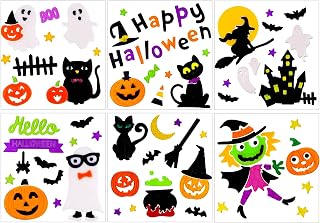 XIMISHOP 6sheet Halloween Gel Window Clings, Pumpkin Ghost Witch Gel Window Stickers Decoration Decals for Halloween Window Decor