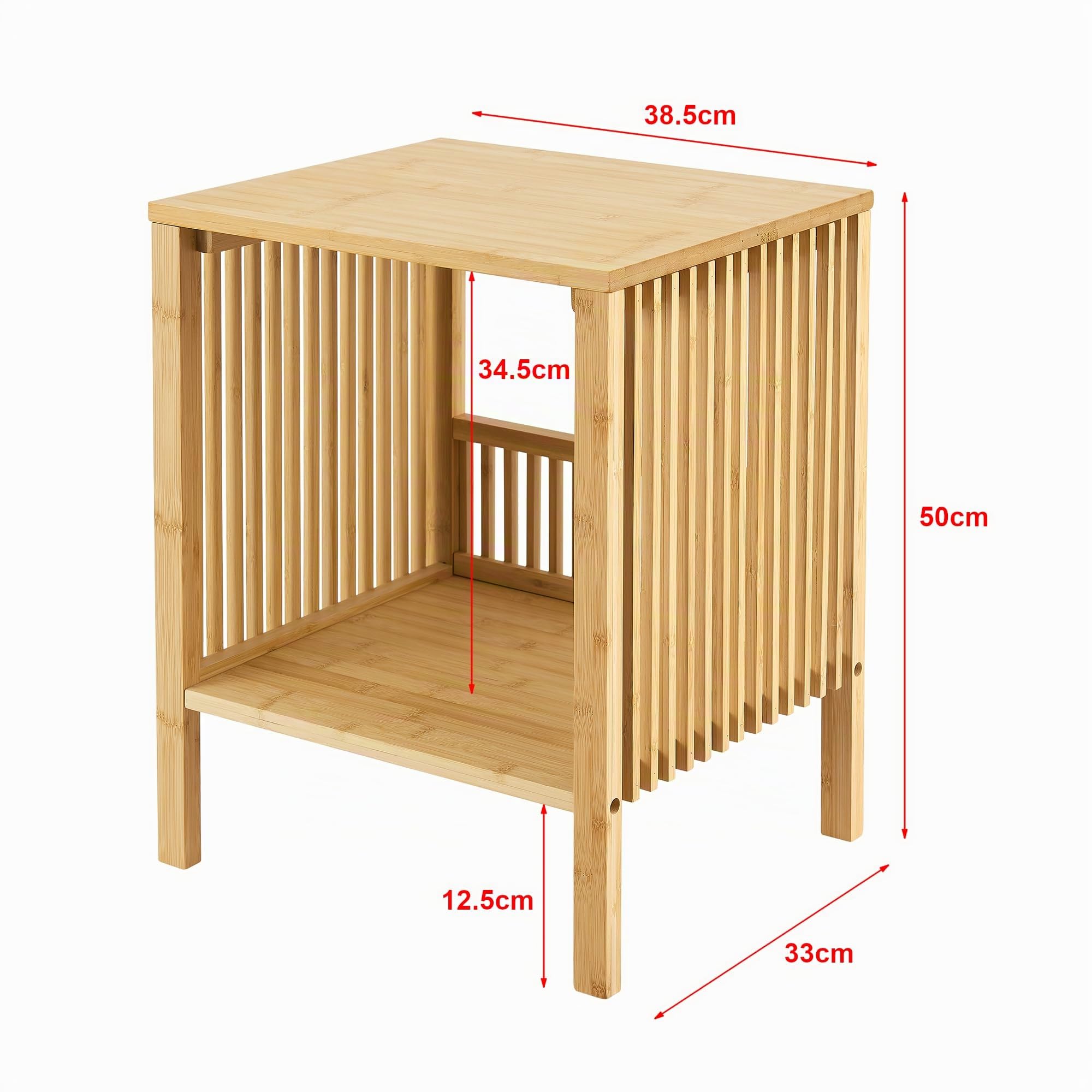 [en.casa] Beistelltisch 2er Set Varde Wohnzimmertisch 50 x 39 x 33 cm Nachttisch Sofatisch Nebentisch Kaffeetisch mit Ablagefach Bambus Naturfarben