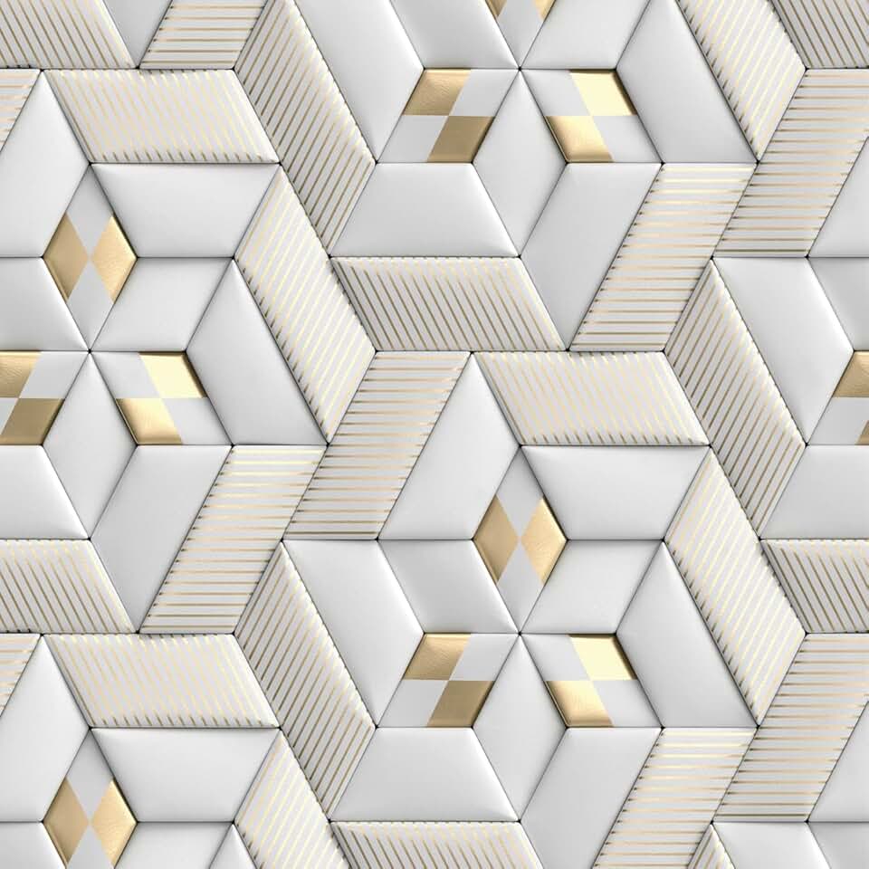 Papel de parede adesivo Geometrico Cinza e Dourado Efeito Gesso Autocolante 3D Lavável Quarto Sala 3m