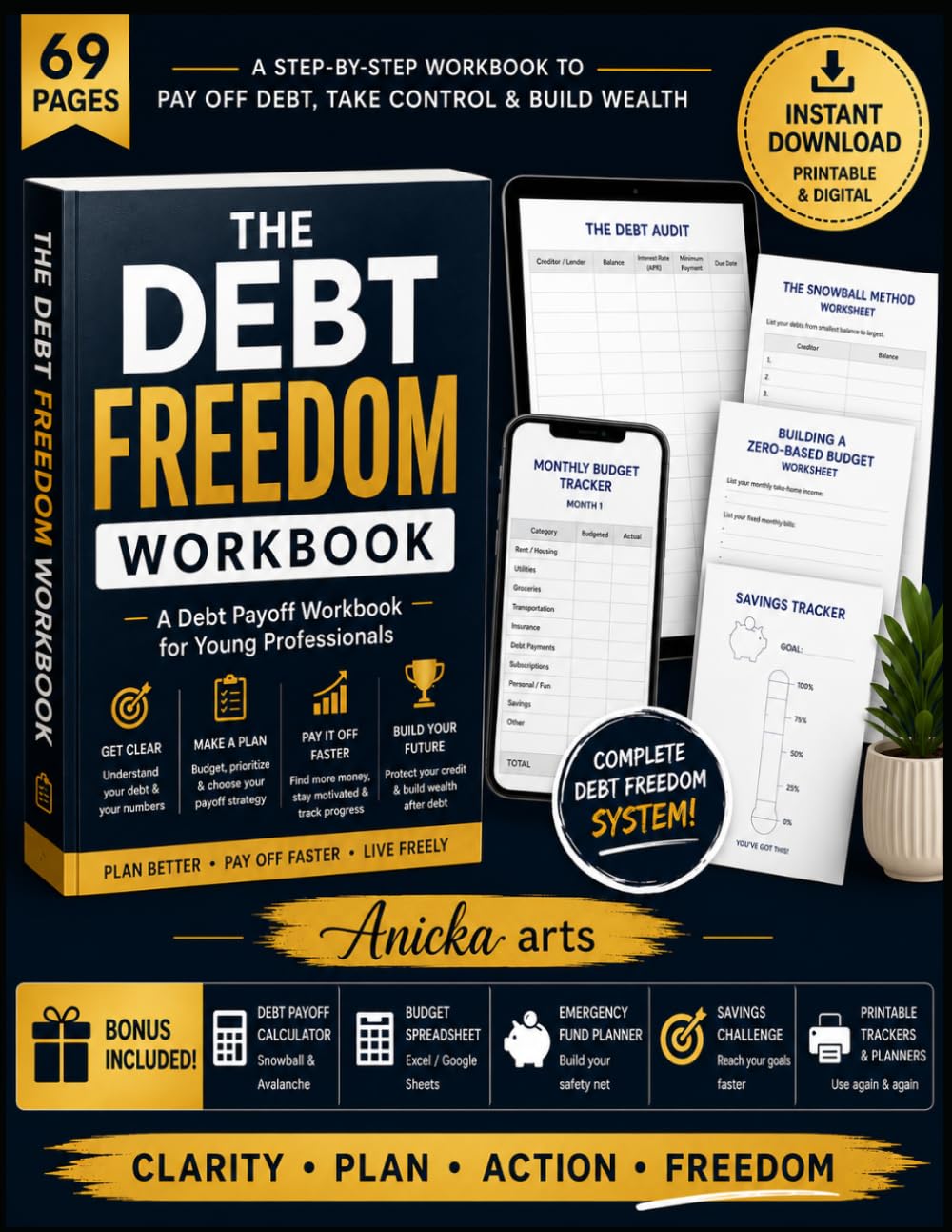 THE DEBT FREEDOM WORKBOOK: A Practical Step-by-Step Budget Planner, Debt Payoff Tracker & Financial Planning Workbook to Eliminate Credit Card Debt, ... Money Habits & Achieve Financial Freedom