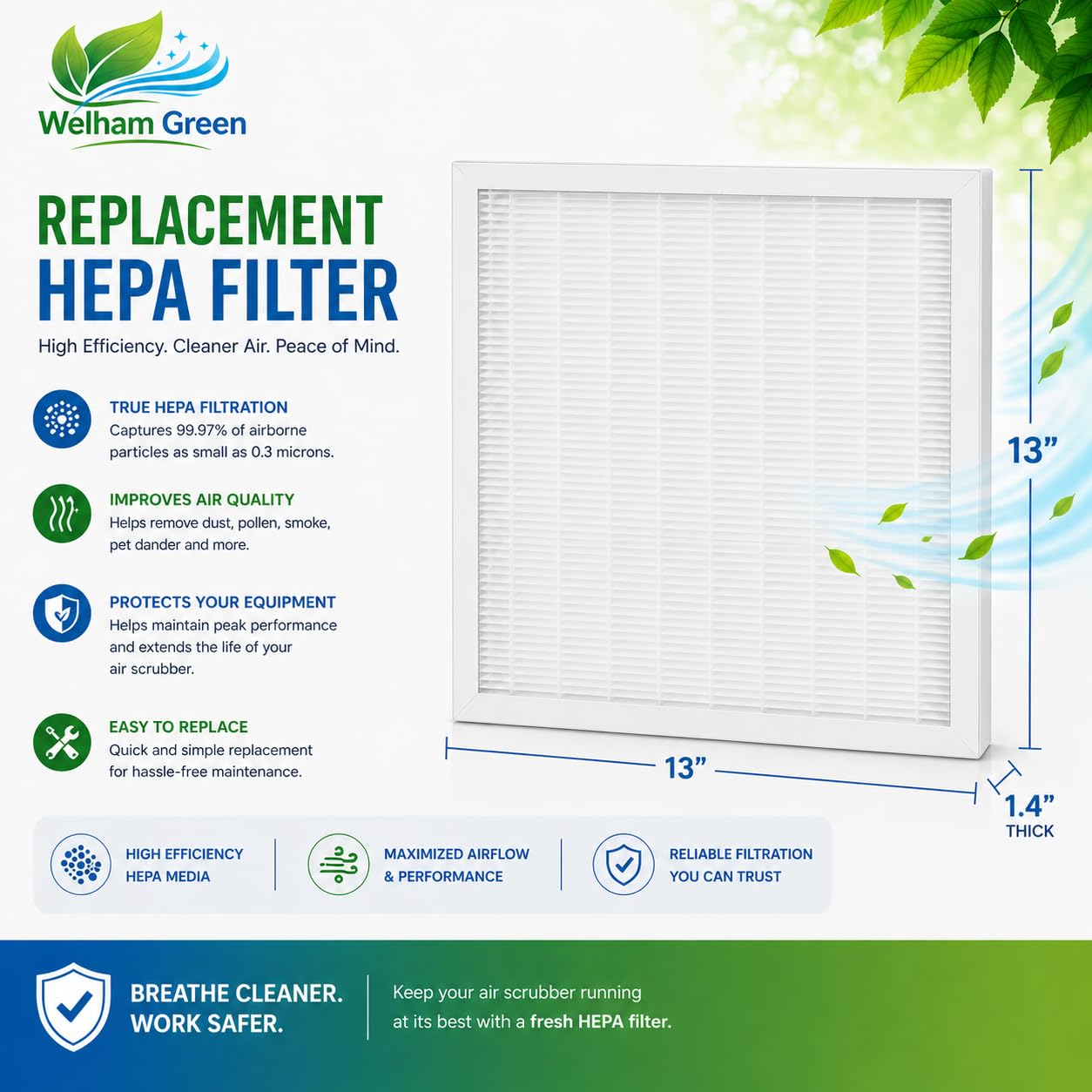 Filtro HEPA compatible con Xpower Pro Clean X-2480A y X-2580 Mini Air Scrubbers, filtro de repuesto premium